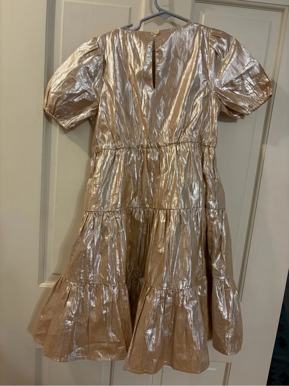 Crewcuts Metallic Gold Tiered Puff-Sleeve Dress
